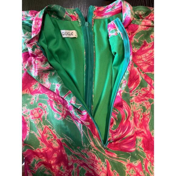 QUQA satin ruffle hem maxi dress/mumu/kaftan/house dress - Picture 2 of 8